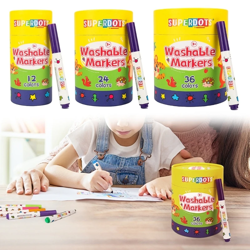 12/24/36 Colors Washable Markers Pen Watercolor Markers for Drawing Coloring Books Portable Kid Art Set F19E washable watercolor pen