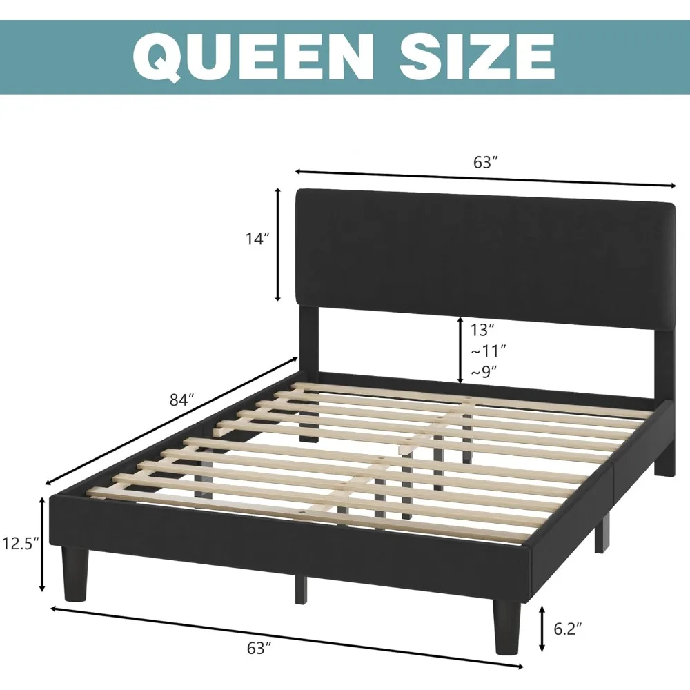 Lifezone Queen Bed Frame with Headboard,Linen Upholstered Bed Frame with Wood Slats Support,No Box Spring Needed,Heavy Duty Feet