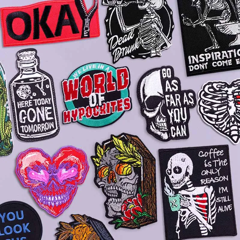 

Punk Skull Embroidery Patch Iron On Patches For Clothing Thermoadhesive Patches On Clothes Horror/Skeleton Sew/Fusible Applique