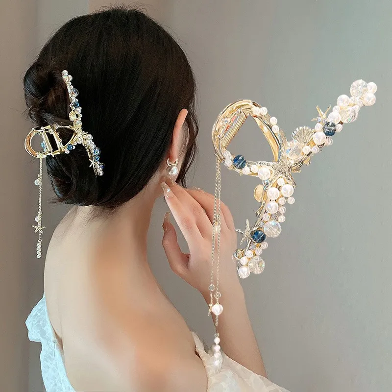 

Chinese Style Hanfu Headdress Gripper Grab Clip Tassel Hairpin Gardenia Ancient Costume Pearl Hair Claw Accessories