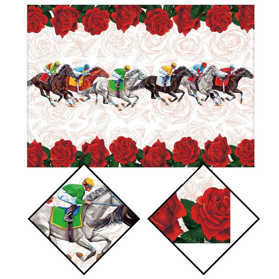 Kentucky Derby Rectangle Waterproof Tablecloth Run for The Roses Horse Racing Party Decoration Jockey Kitchen Dining Table Cover