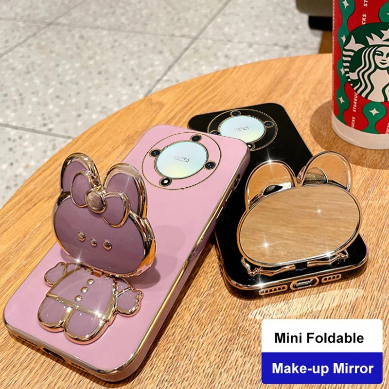 Luxury Rabbit Makeup Mirror Phone Holder Case