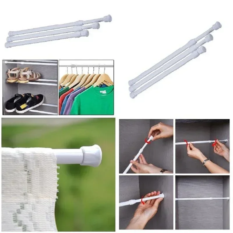 30-110CM Multi Purpose Spring Loaded Extendable Telescopic Curtain Pole Tension Rail Net Voile Pole Net Rods