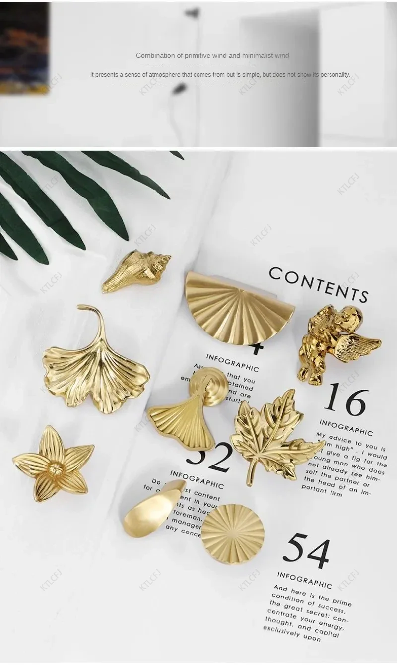 Description Picture 6 of itemPure Brass Cabinet Door Handle Light Luxury Nordic Butterfly Feather All Copper Drawer Handle American Gold Cabinet Door Handle