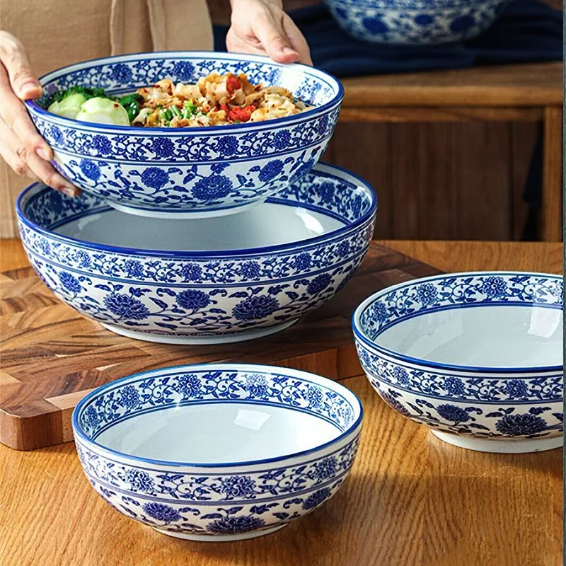

Blue and White Porcelain Tableware Ceramic Big Bowl Japanese Utensils Decorative Noodle Bowl Soup Home Kitchen Supplies
