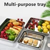 2/3Pcs Thickened Stainless Steel Tray Large Capacity Food Storage Pan with Lid Commercial Dish Tray Freshing Lunch Box Container 6