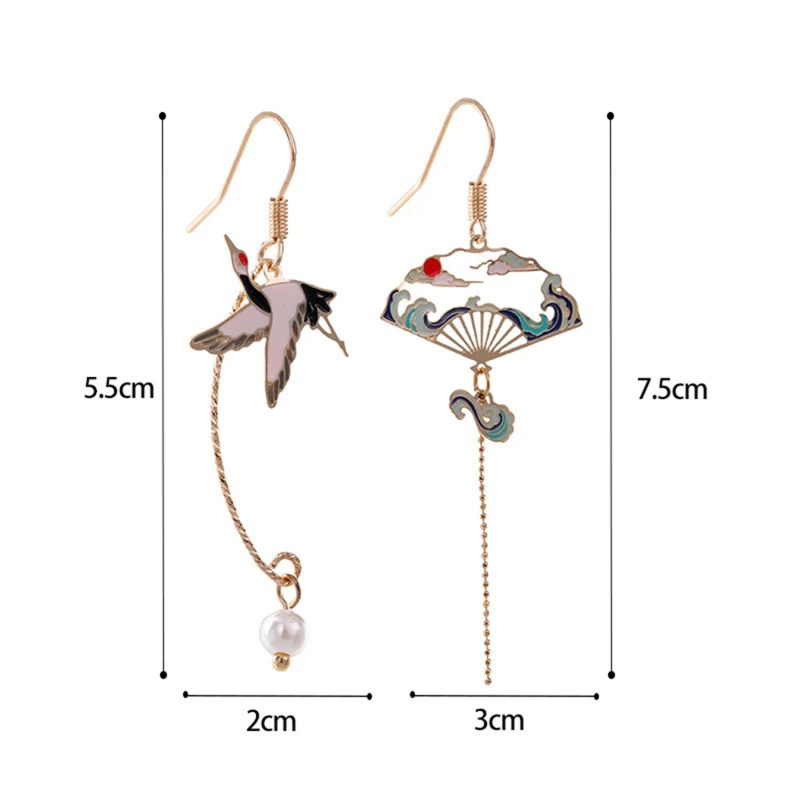 Kawaii Sparrow Fan Ocean Waves Earrings - Limited Edition