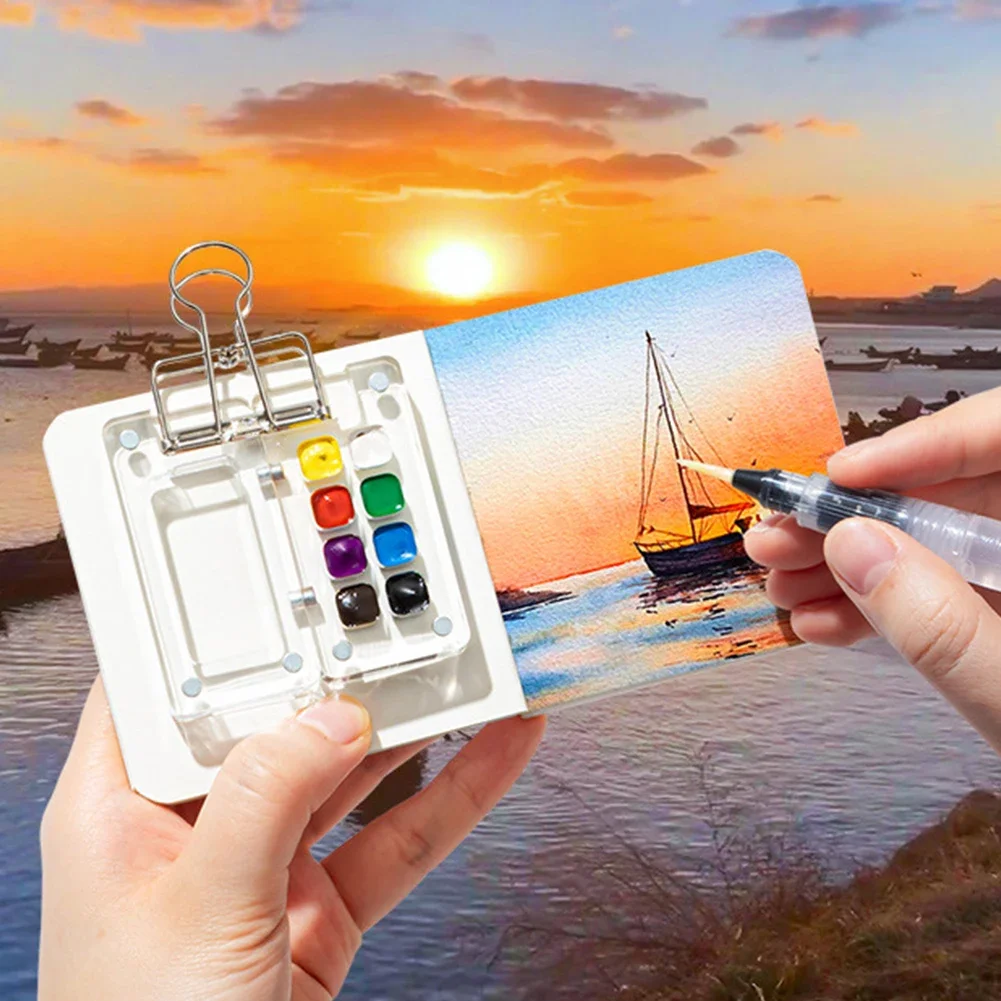 Watercolor Palette 8/15 Grid Mini Sketchbook Portable Walnut Wood Color Palette Box Travel Case For Drawing Without Colors