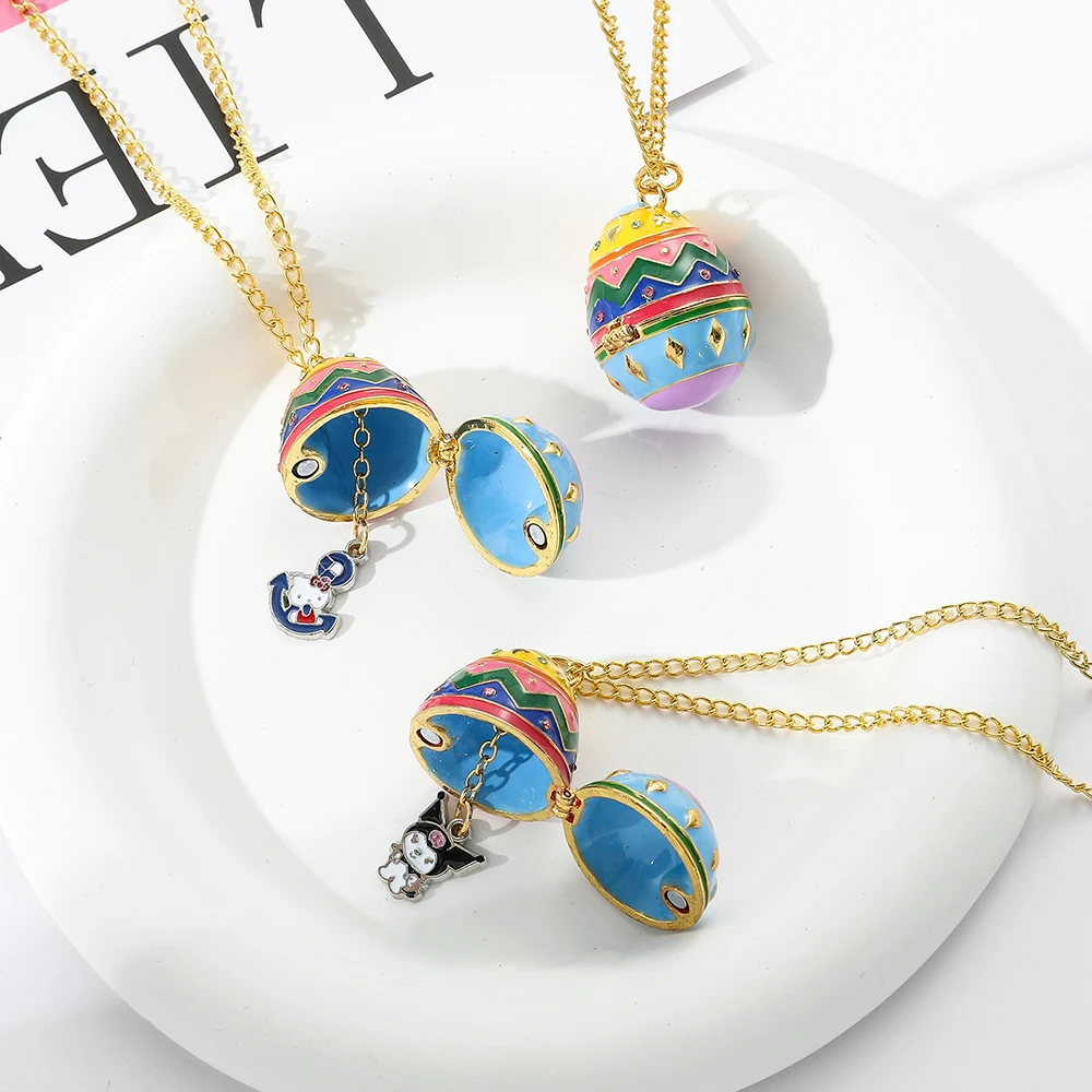 

Handmade Enamel Faberge Easter Christmas Eggs Pendant Jewelry Cute Y2k Hello Kitty Sanrio Necklace Mystery Gifts for Women Girl