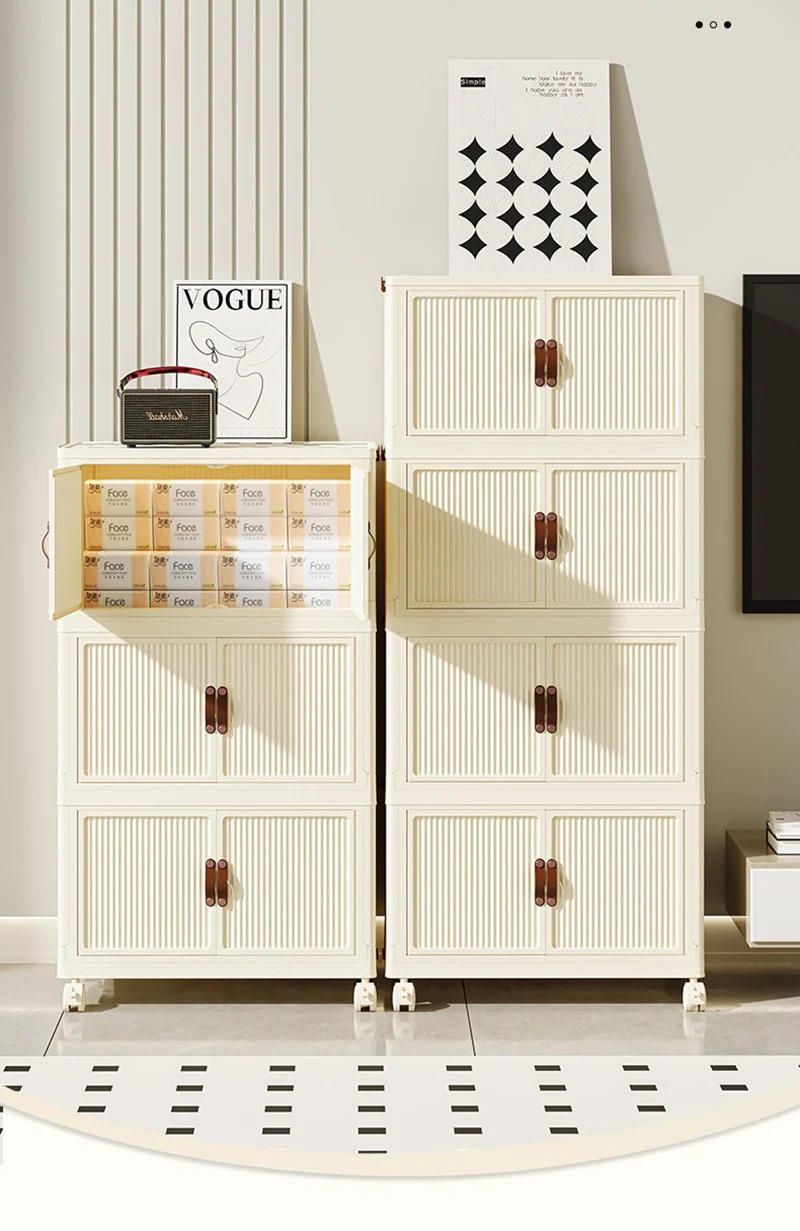 New Double Door Foldable Storage Drawer Cabinet For Living Room Organizer Cabinet With Wheels - 3 Layer
