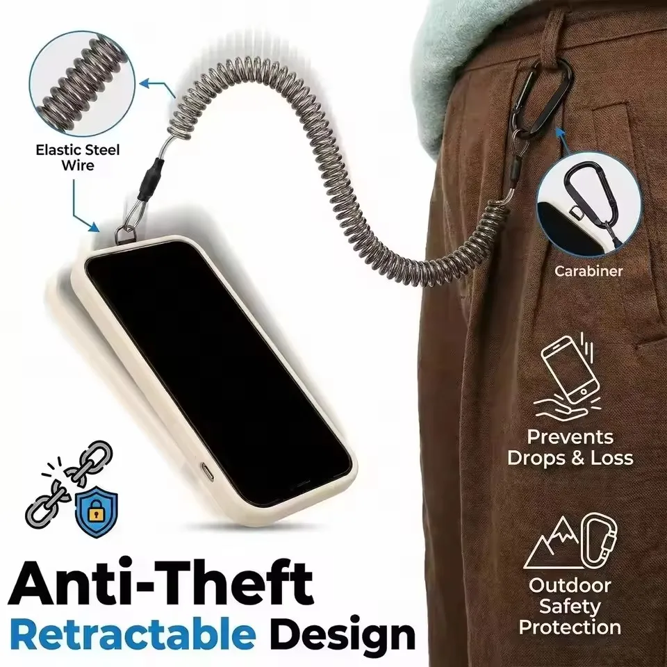 Retractable Anti-Theft Phone Strap with Quick Release Buckle and Tether Tabs