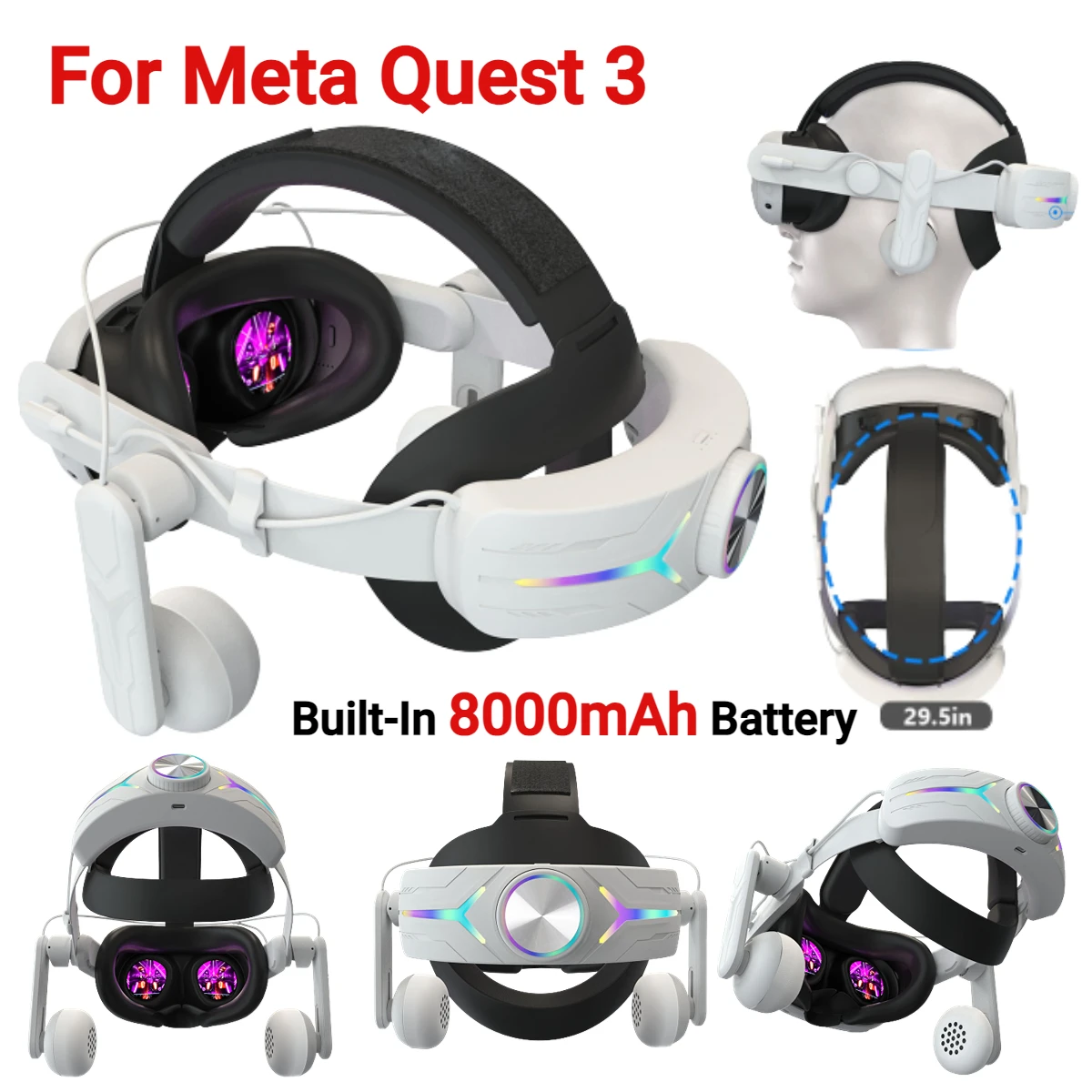  Head Strap Compatible with Meta Quest 3, Built-in 8000