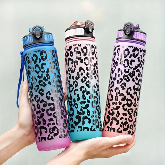 1 Liter Large Capacity Leopard print Plastic Cup Leak Proof Sports Water Bottle Drink items Outdoor Travel Portable Gym Bottle 2