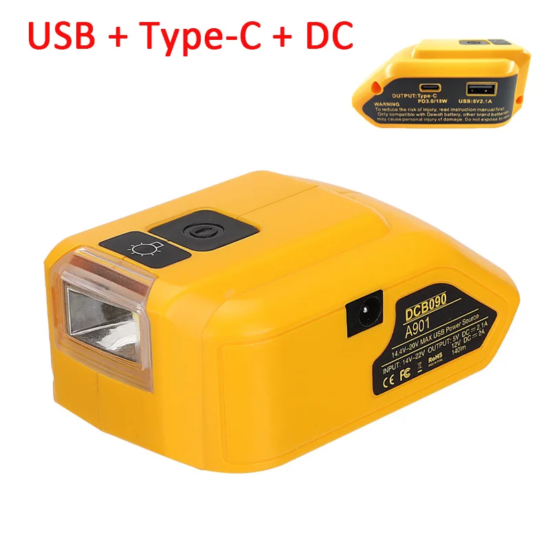 Battery Adapter for Dewalt 18V 20V Li-ion Battery USB Charger with