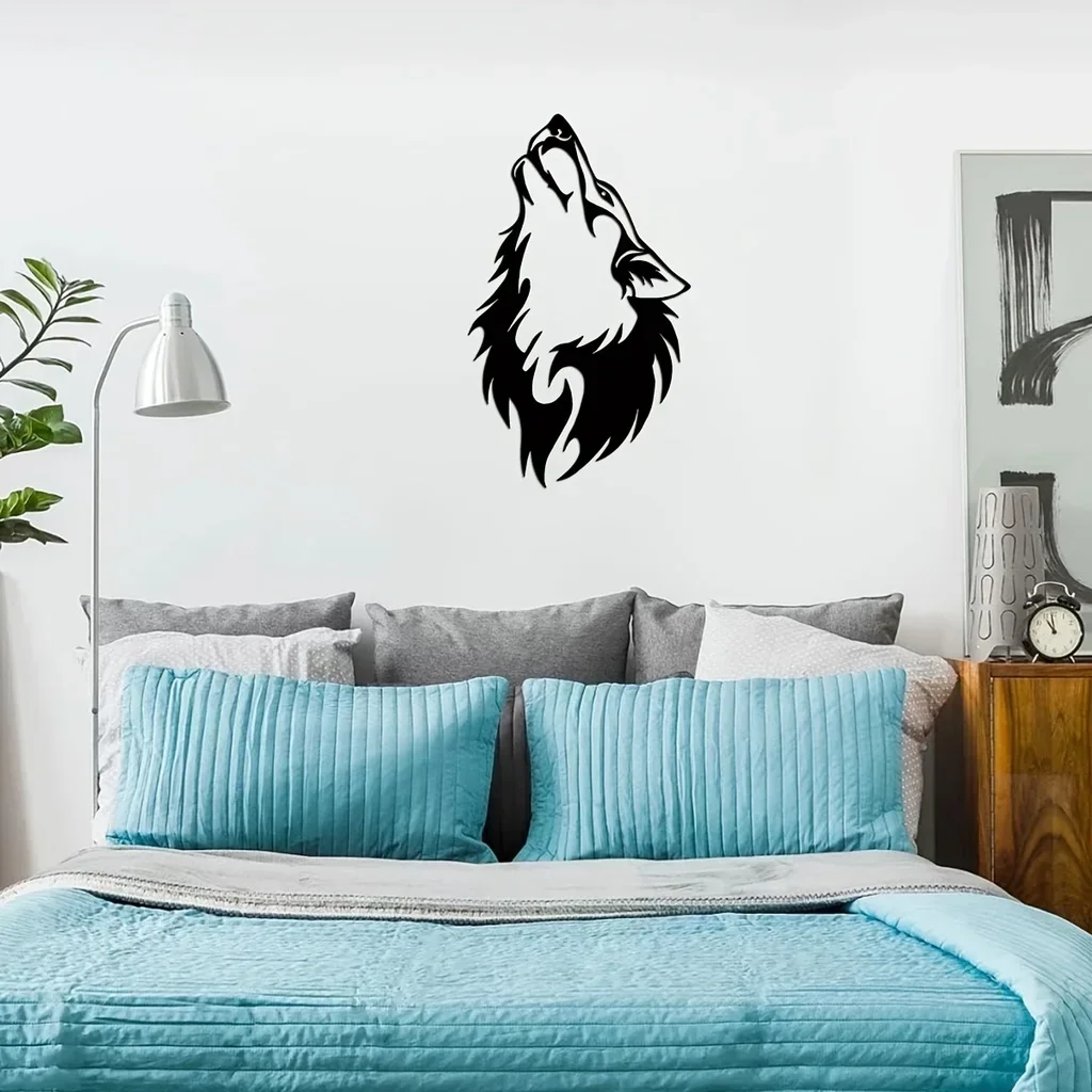 

metal iron Wolf Head Home Metal Wall Decor, Bedroom Decor Sticker Mural, Wall Hanging Decor, Halloween Room Bedroom Livingroom
