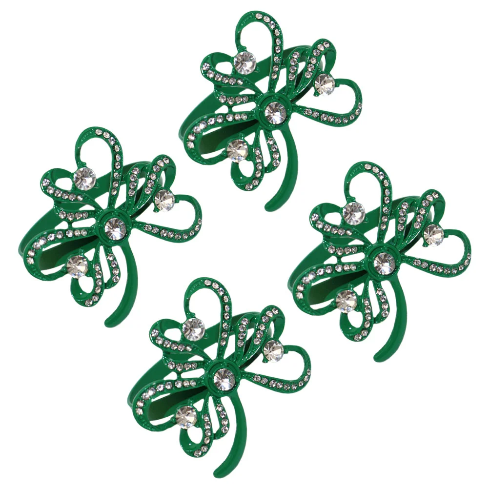 

4Pcs StPatrick's Day Napkin Holder Shamrock Napkin Buckles Party Dinner Table Decoration