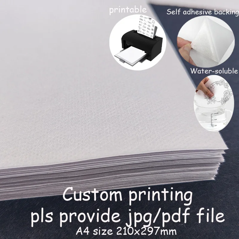 A4 Water Soluble Adhesive Embroidery Sticker with Peel-Off Backing
