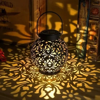 LED Solar Lantern Light Hollow Wrought Iron Projection Light Hanging Lamps Outdoor Waterproof Yard Garden Art Decoration 3