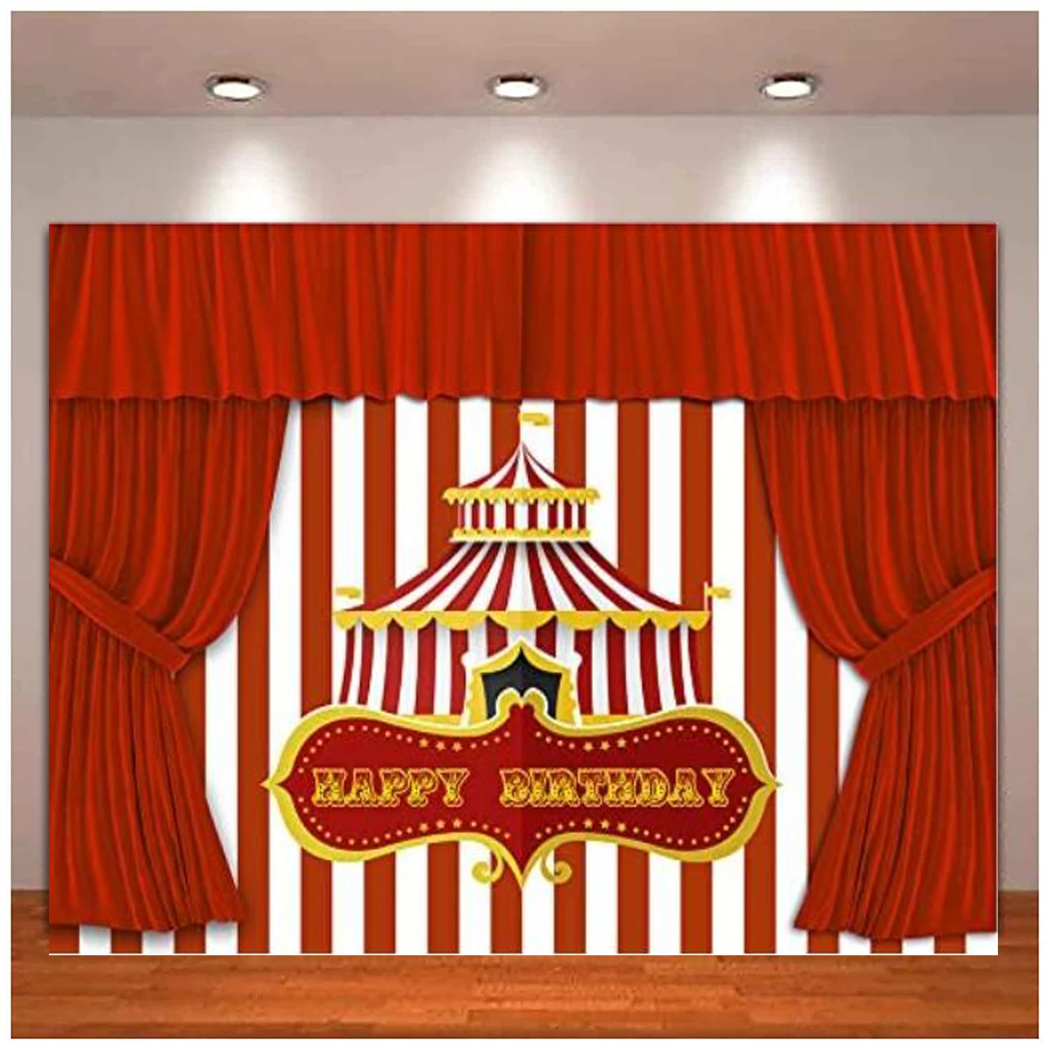 Red Tent Circus Photography Fondale Happy Birthday Theme Party Background Per Bambini Baby Shower Cake Table Decoration Banne