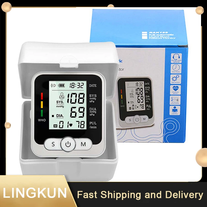 Portable Automatic Sphygmomanometer Medical Digital LCD Display Wrist Blood Pressure Monitor Pulse Heart Rate Monitor Tonometer