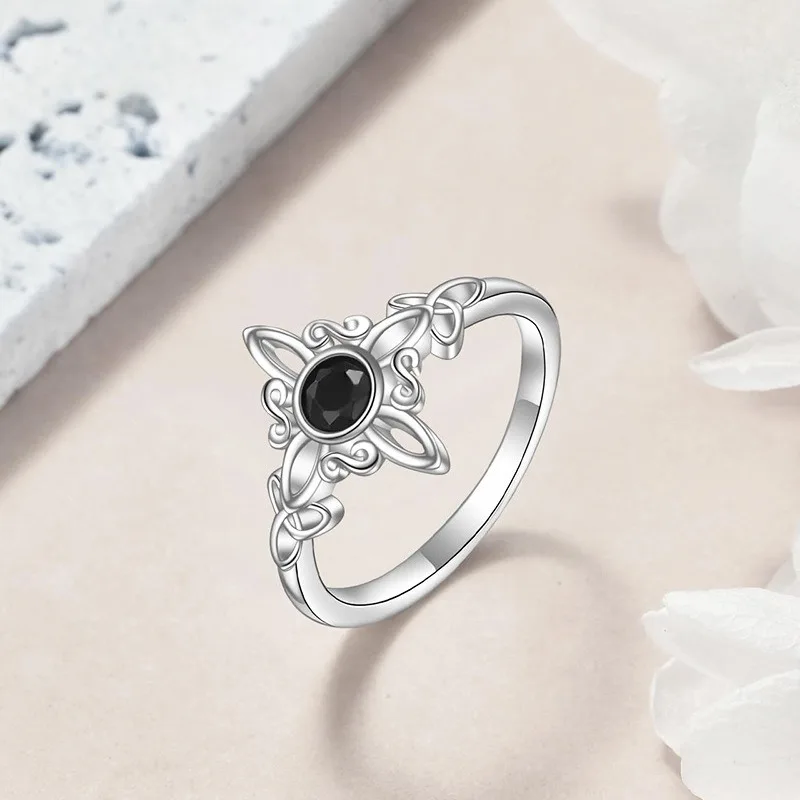 Witch Magic Knot Ring Fashion Celtic Knot Black Zircon finger Girl Coldness Style Cute Style Accessories 3