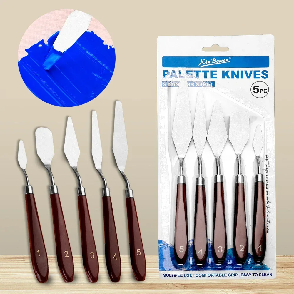 5 Pack Stainless Steel Oil Painting Knives Artist Crafts Spatula Palette Knife Scraper Drawing Art Tools Stationery Supplies 2