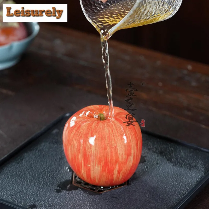 Yixing Zisha Mitation Apple Tea Pet Handmade Tea Sculpture Tea Figurine Play Toys Tea Statue Ornaments Supplies Workmanship Gift