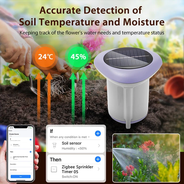 Tuya Zigbee Smart Solar Soil Sensor Tester Planting Moisture Temperature and Humidity Meter Wireless Soil Tester turf Gardening 3