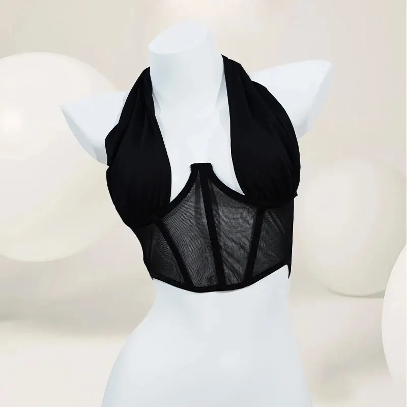 Fashionable Women Tight Fitting Corset Sexy Lace up Wrapped Top Backless Slim Fit Split Top