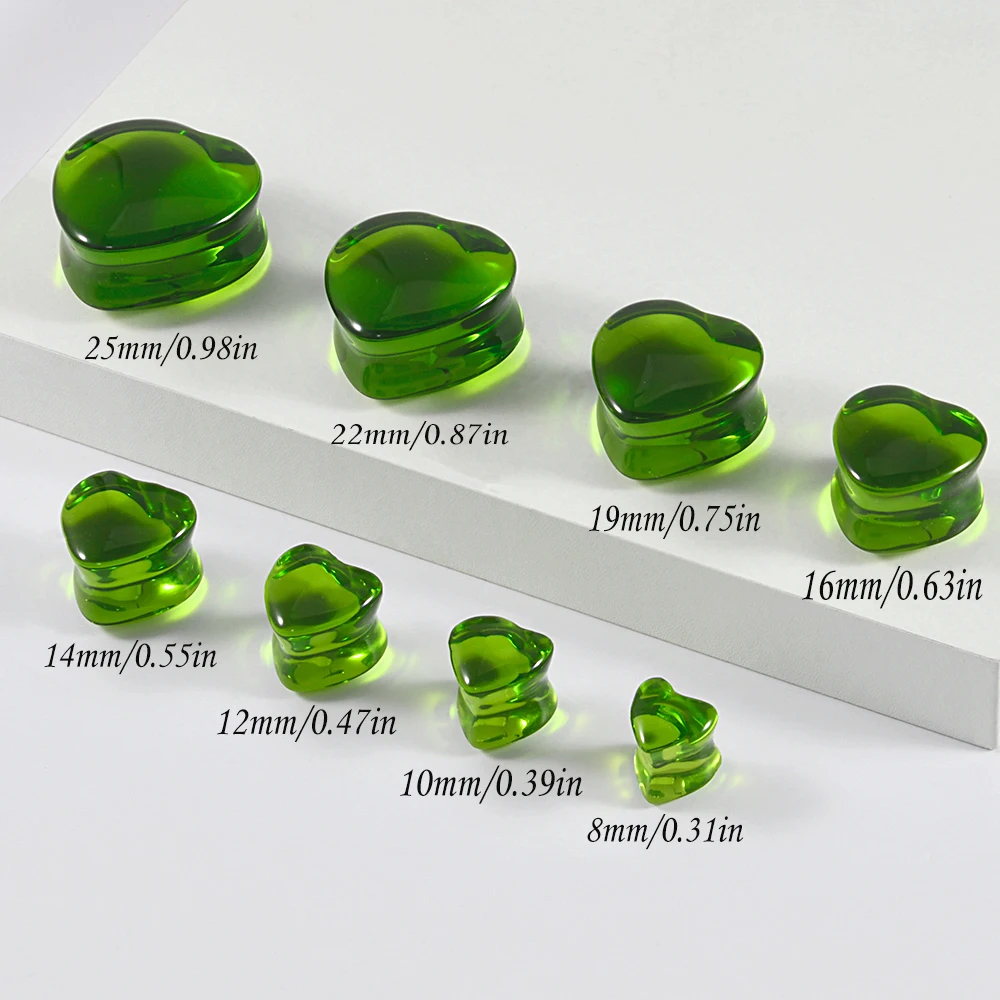 Emerald Heart Glass Ear Tunnels & Plugs Set