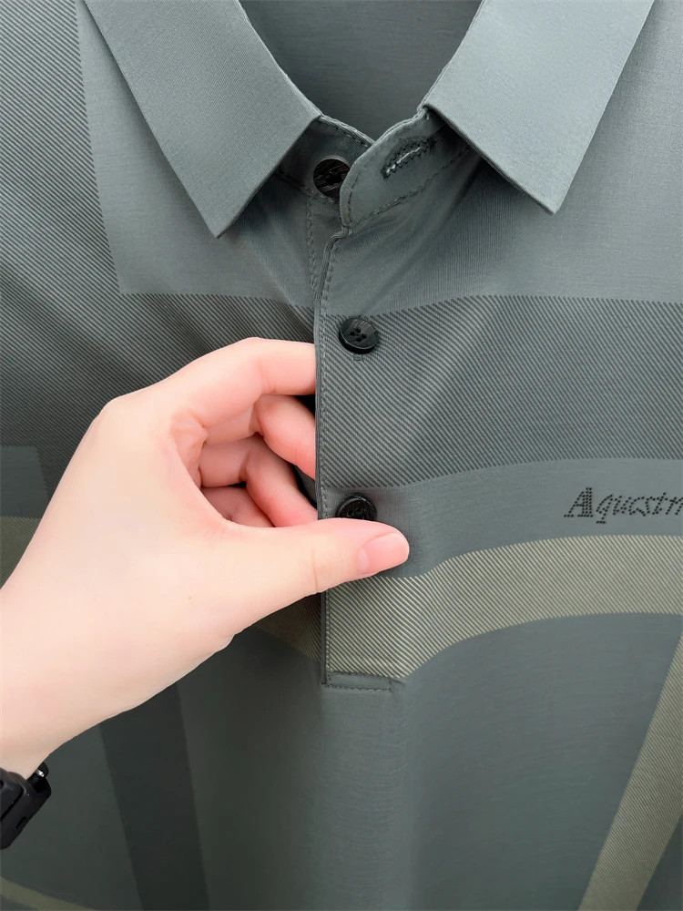 Summer High-end Luxury Men's Polo Shirt Lapel Stripe Print Short-sleeve Seamless T-shirt British Business Fashion Top Men's Wear 28 S7a4c998980644b95a3884d52f5caab73f