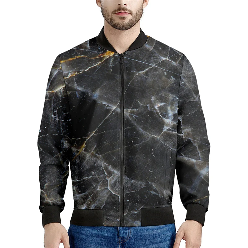 thumbnail image 1 of Chaquetas gráficas con grietas de mármol negro, chaqueta bomber con estampado 3D de manga larga a la moda para hombre, abrigo informal holgado para primavera y otoño, 1 of 5