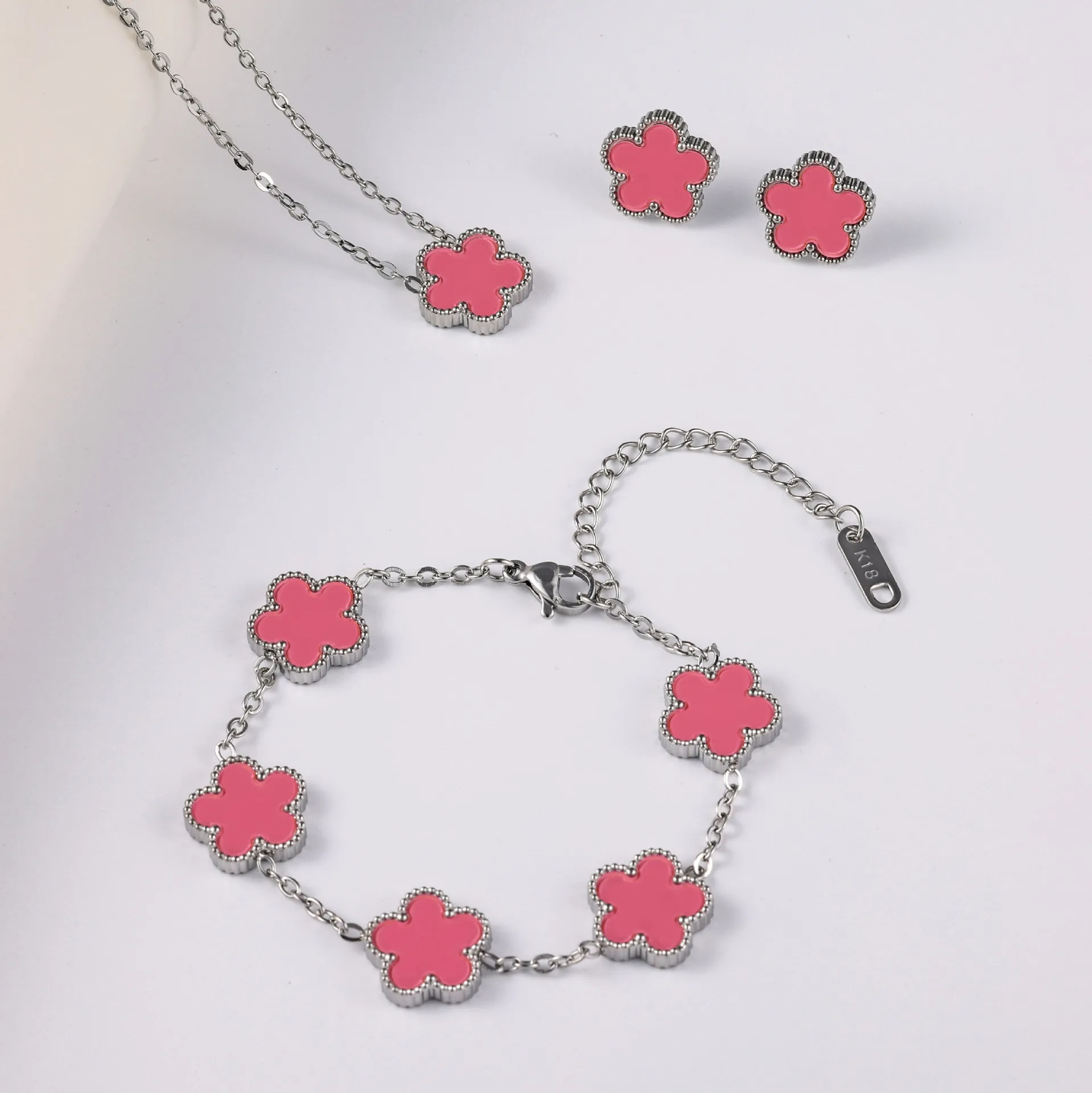 Silver Color Clover Jewelry Set for Women Stainless Steel Hypoallergenic Waterproof Flower Earrings Chain Necklace Bracelet New 2 Mallzona S7a4ca981fdd54d8180f123101e7c256cy Silver Color Clover Jewelry Set for Women Stainless Steel Hypoallergenic Waterproof Flower Earrings Chain Necklace Bracelet New Mallzona