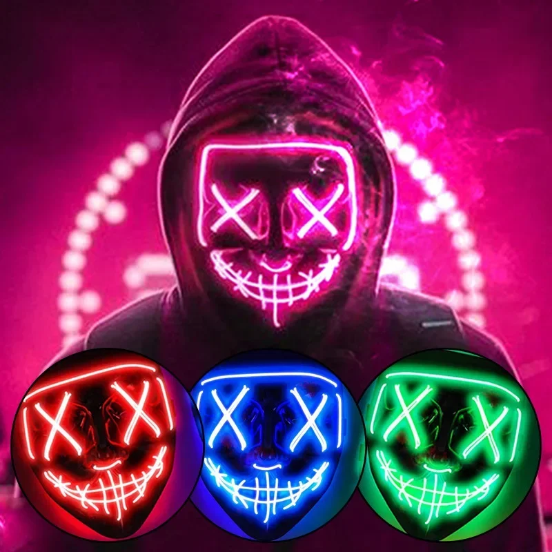 Scary Halloween Colplay LED Face Mask Kids Men Women Mask Glow in the Dark Glow Purifying Mask Halloween Masquerade Light Up Toy halloween scary and horror skull mask led glow cold light masks dance party bar mask accessories gifts halloween cosplay props