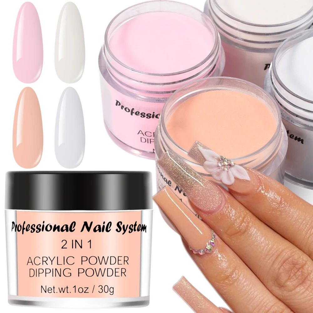 

4Colors/Set Acrylic Powder White Clear Pink Nude Nail Extension Dipping Engraving Powder For Professional Nail Supplies