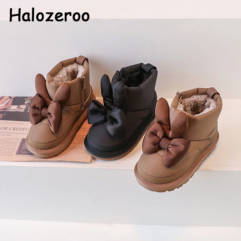 

Winter New Kids Snow Boots Baby Girls Brand Bow Shoes Toddler Fashion Boots Children Genuine Leather Shoes Boys Waterproof Shoes