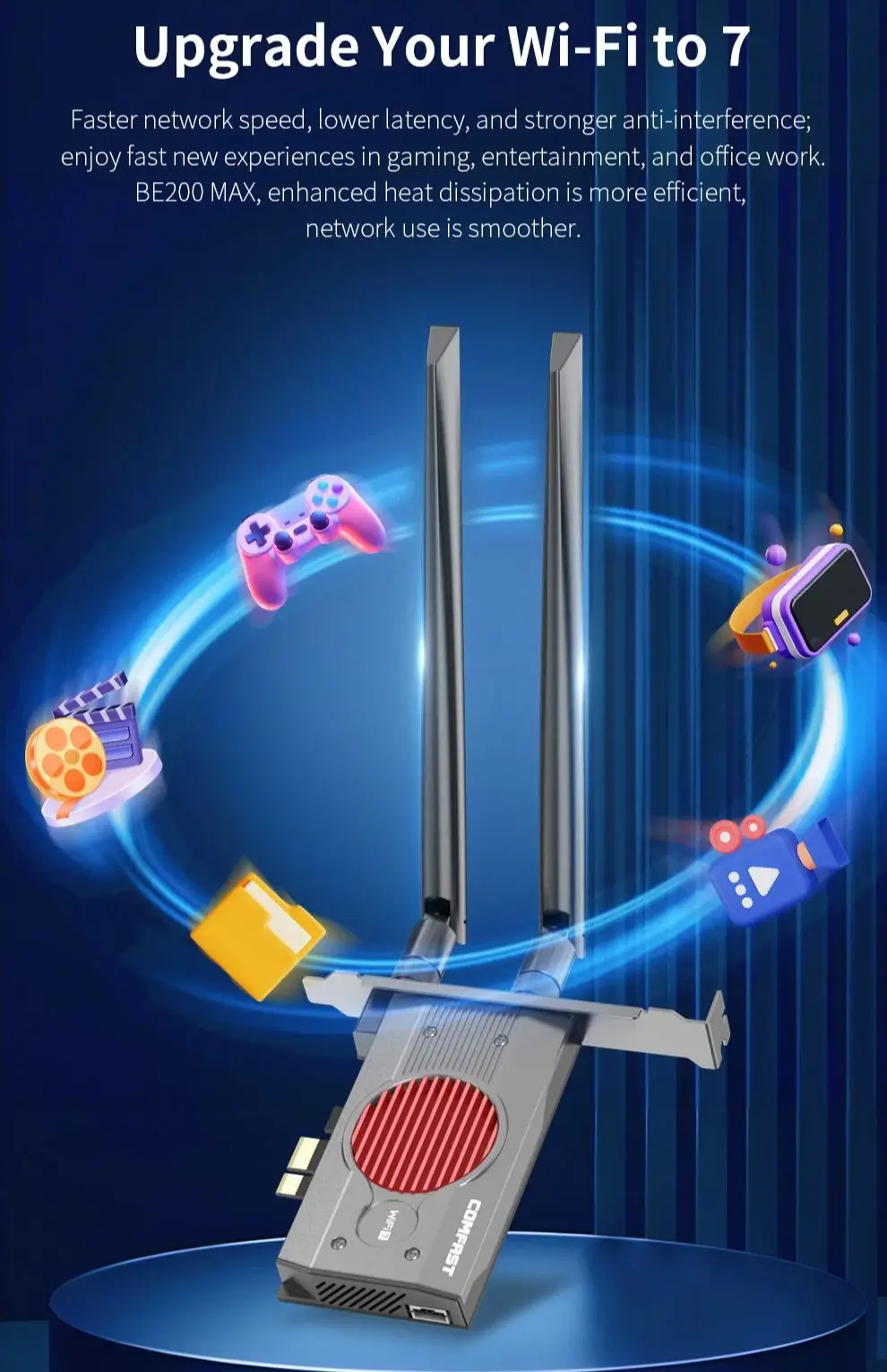 Adaptador sem Fio com High Power Trid Band Intel Be200 Pci-e Wifi Placa de Rede Bt5.4 8774mbps 2.4g 5g 6ghz Windows 10 11 Linux - Imagem 4