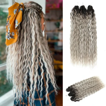 22" 300g Curl Crochet Hair Ombre Grey Orange Blonde Synthetic Water Wave Twist Crochet Hair Afro Curls Braiding Hair Extension 1