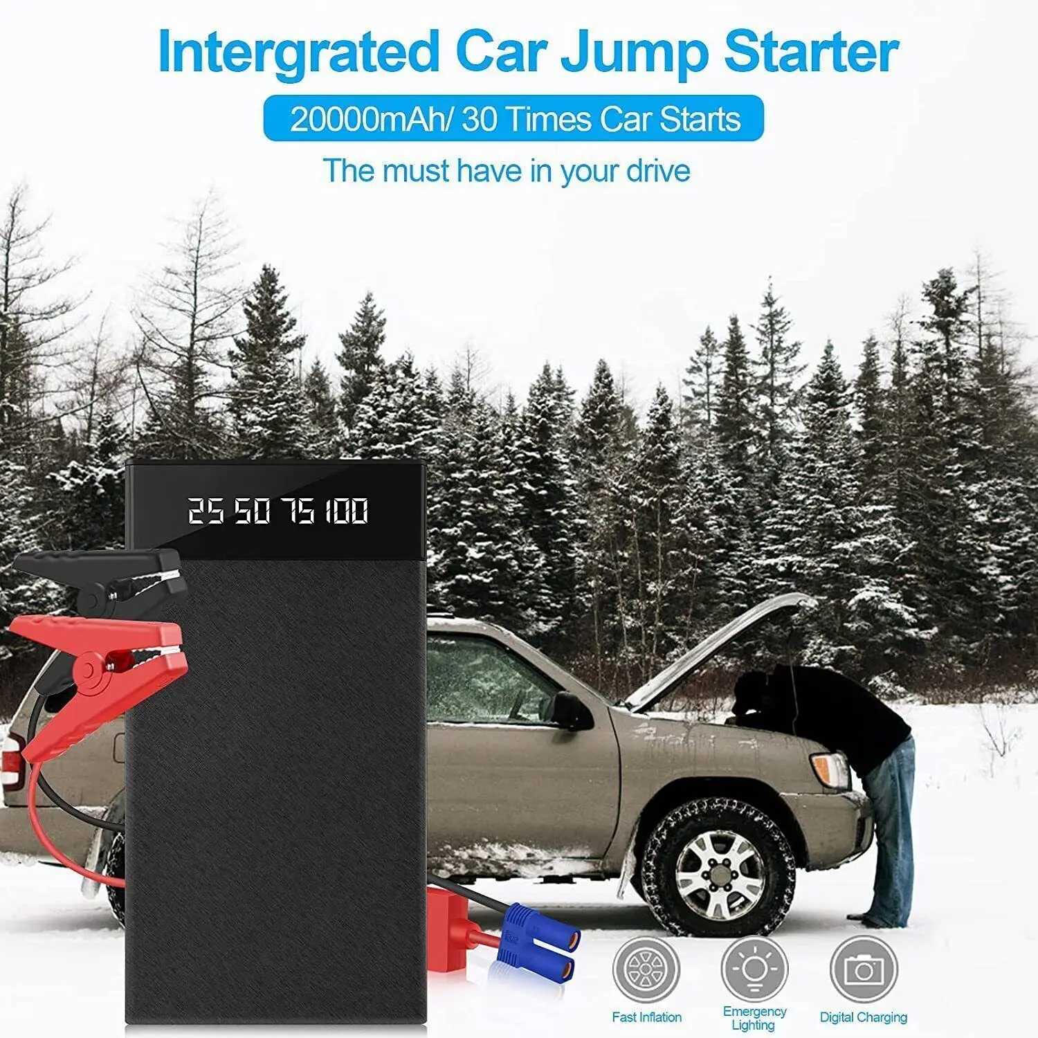 12V Portable Car Jump Starter 800A Auto Battery Booster Charger 12000mAh Power Bank