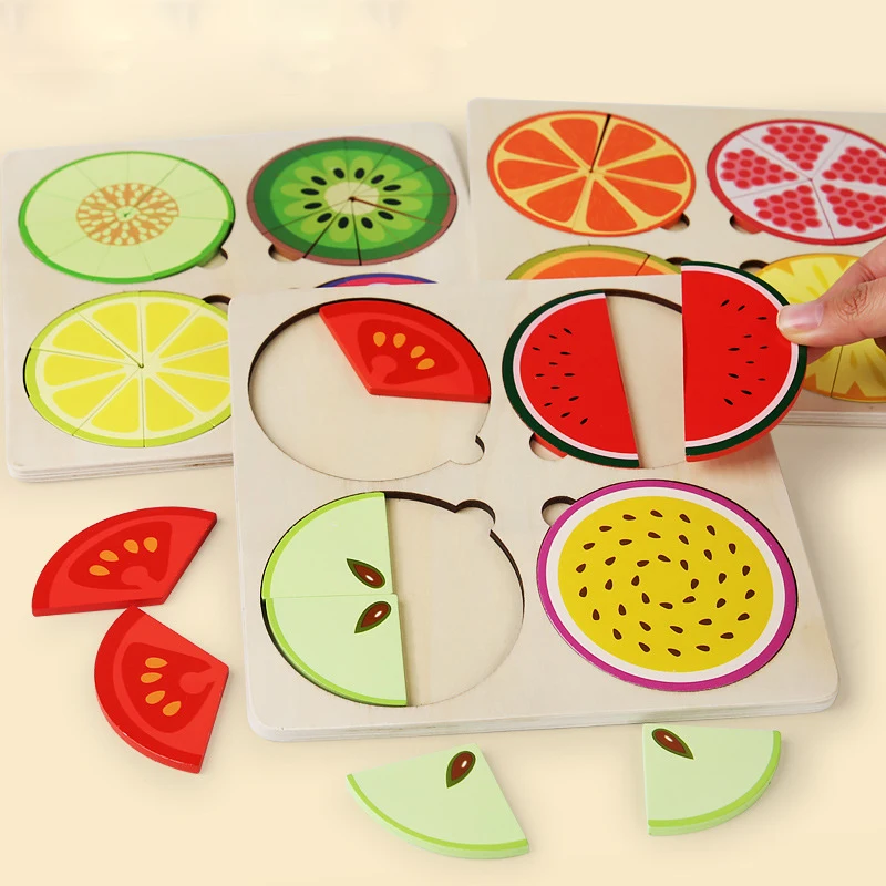 Montessori Magnetic Fraction Learning Math Toys Wooden Board Fruit Circles Blocks Puzzle  Game Early Educational Math Skills 5