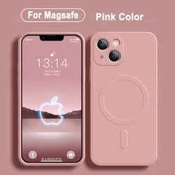 Magnetic Liquid Silicone MagSafe-Enabled Soft Case with Wireless Charging Compatibility for iPhone 13 Mini (Light Pink)