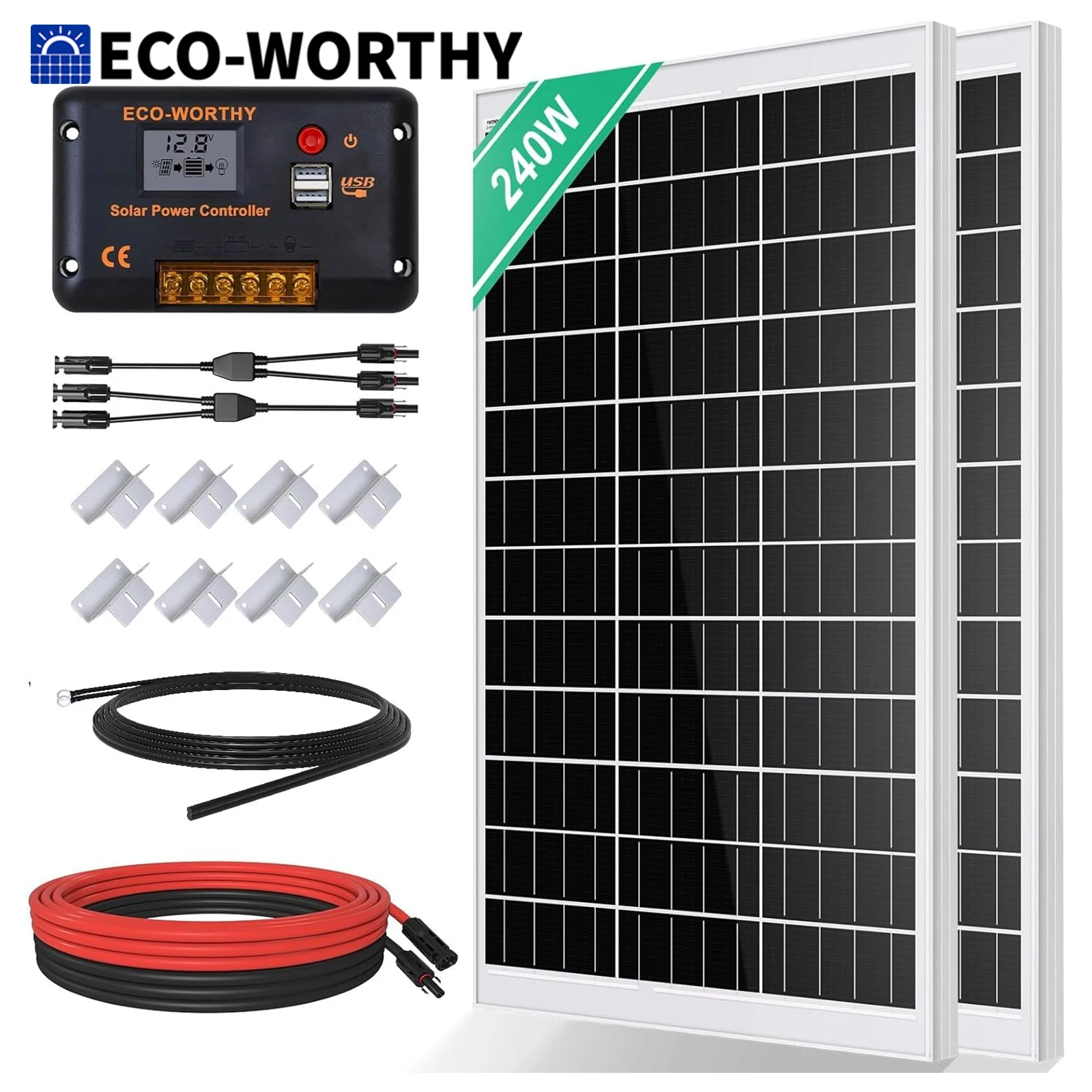 Zestaw paneli słonecznych ECO-WORTHY Monocrystalline o mocy 240 W z EU za $95.31 / ~354zł Zestaw paneli słonecznych ECO-WORTHY Monocrystalline o mocy 240 W z EU za $95.31 / ~354zł