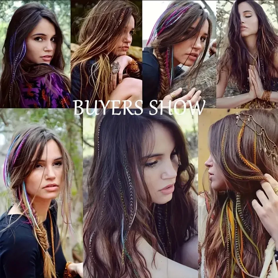 LUPU Synthetic Feather Hair Extensions 16 Inches 10 Strands/pack Colored Hair Extensions Hair Extensions For Women Accessories