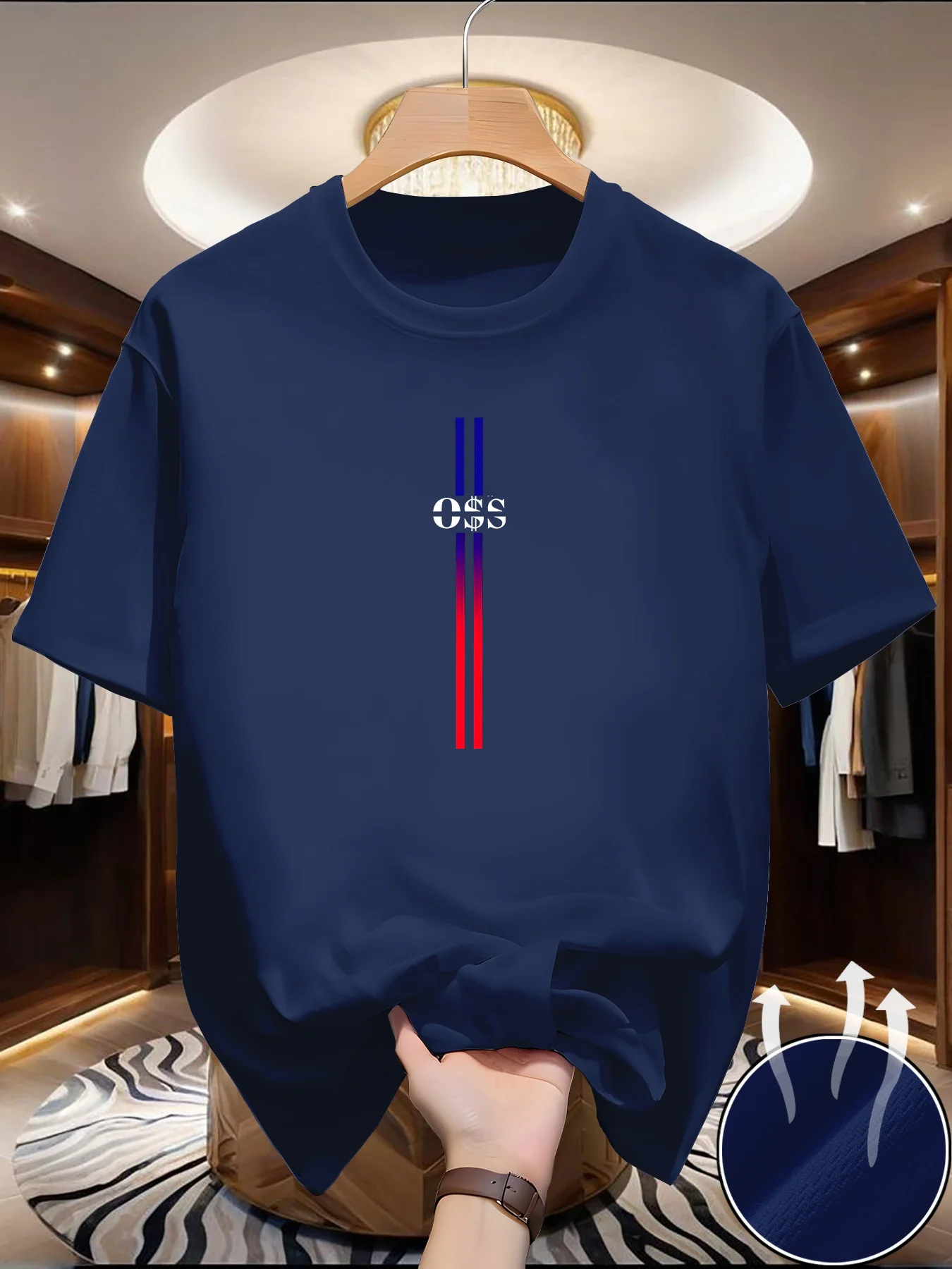 รูปสินค้า เสื้อยืดวิ่งคอกลมแห้งเร็วสำหรับผู้ชายรุ่นใหม่ฤดูใบไม้ผลิ/ฤดูร้อนเสื้อบางพิมพ์ลาย OSS แห้งเร็วแขนสั้นระบายอากาศได้ดีฟิตเนสกีฬา