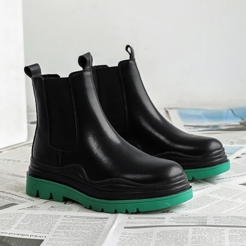 

Мужские кожаные ботинки с высоким верхом на платформе износостойкие удобные уличные ботинки в британском стиле с круглым носком на весну и осень