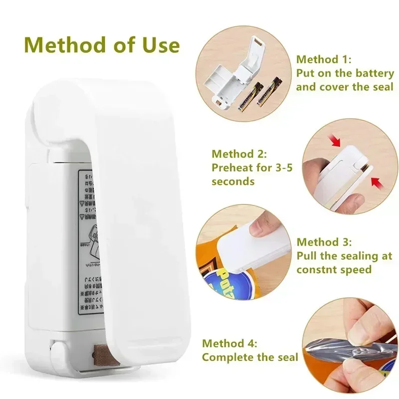 Portable Bag Heat Sealer Plastic Package Storage Bag Clip Mini Sealing Machine Handy Sticker Seal For Food Snack Kitchen Gadgets plastic sealing machine