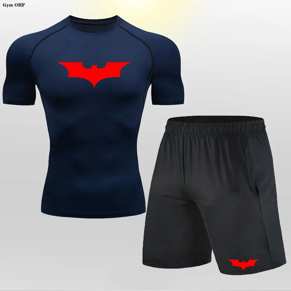 T Shirt Shorts Suit Men Tracksuit Bat Compression Gym Tight Yoga Sets Workout Jogging Top Fitness Clothing Sportswear 2