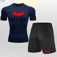 T Shirt Shorts Suit Men Tracksuit Bat Compression Gym Tight Yoga Sets Workout Jogging Top Fitness Clothing Sportswear 2