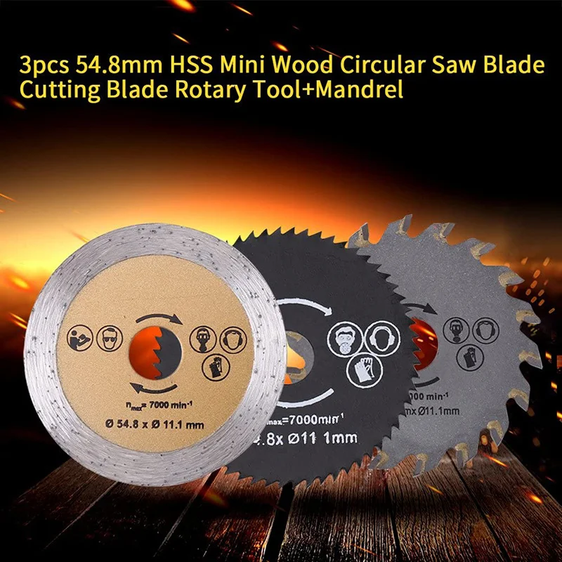 1/3pcs HSS Circular Saw Blades Cutting Blade Rotary Tool Cutting Disc Out Diameter 54.8mm Mini Parts for Wood Cutting Mandrel