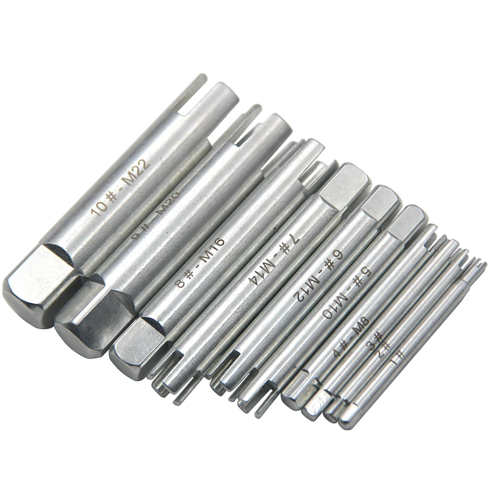 10pcs Remove Stripped Damaged Screw Tap Extractor Broken Head Screw Removal Tool Wrench Set Drill Bit Screw Tap Extractor M4-M22